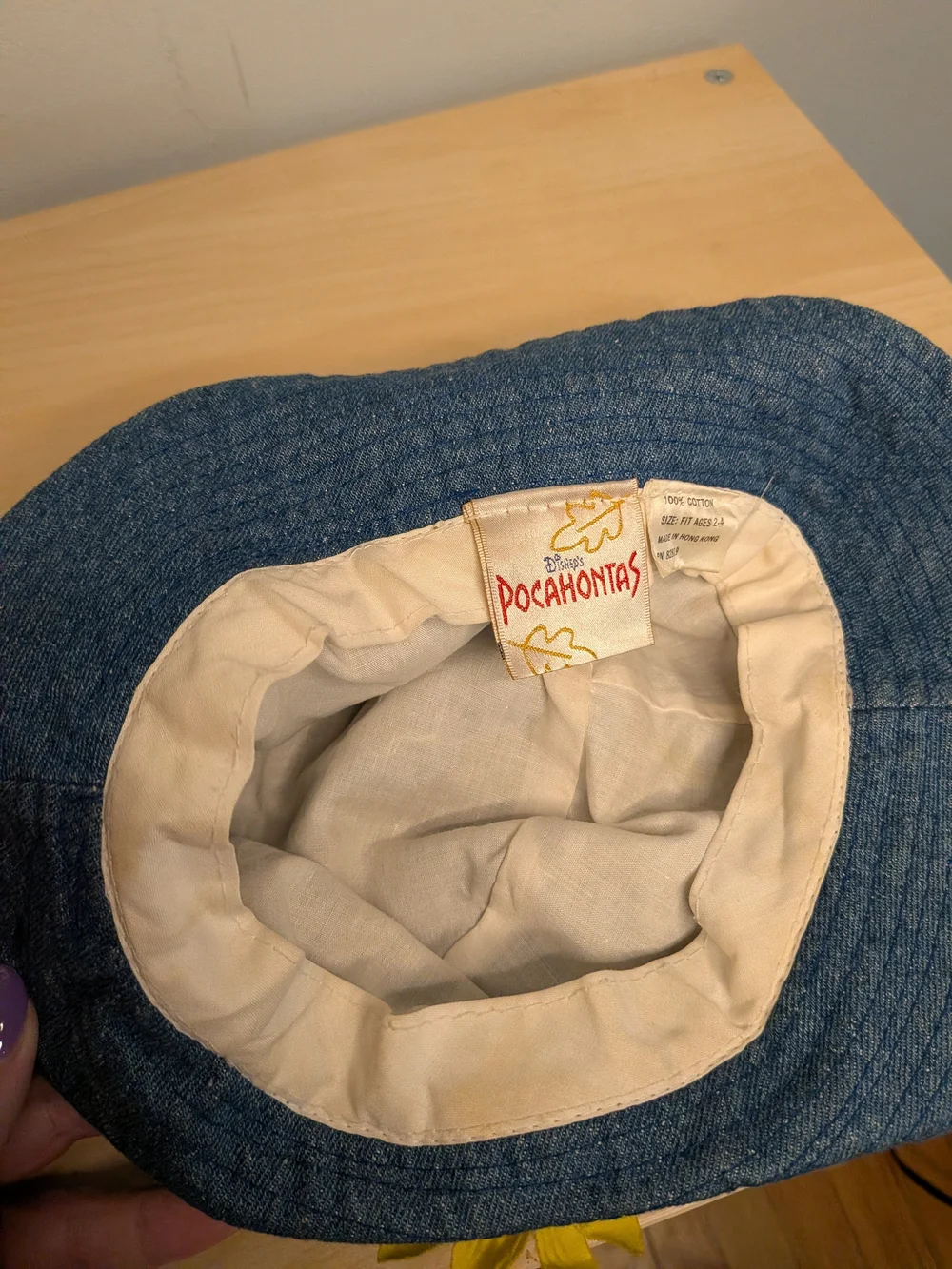 Disney Bucket Hat Kids One Size Blue Denim Pocahontas Movie Rare 90s Y2K Flower